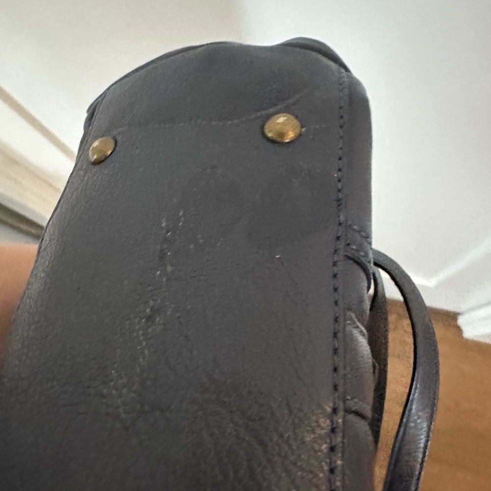 Frye Authentic Leather Blue Shoulder Tote with Brass Buckles - Picture 5 of 10